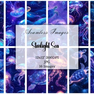 Carta digitale luminosa sottomarina, meduse e tartarughe celestiali, 16 JPG senza soluzione di continuità, album, diario, uso commerciale, download digitale