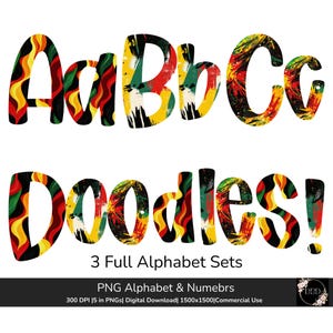 Pan-Afrikaanse alfabet-png's, 3 volledige letter- en cijfersets, met patroon gevulde letters, digitale download, commercieel gebruik, sublimatie clipart