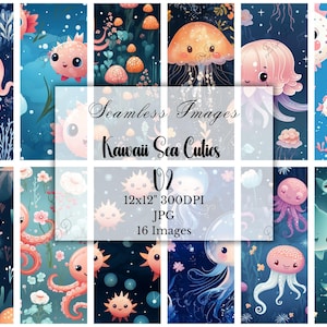 Kawaii Sea Animals Digital Paper Pack, 16 Seamless JPGs, Commercial Use, Collage, Scrapbook, Journal, Digital Backgrounds, Digital Download