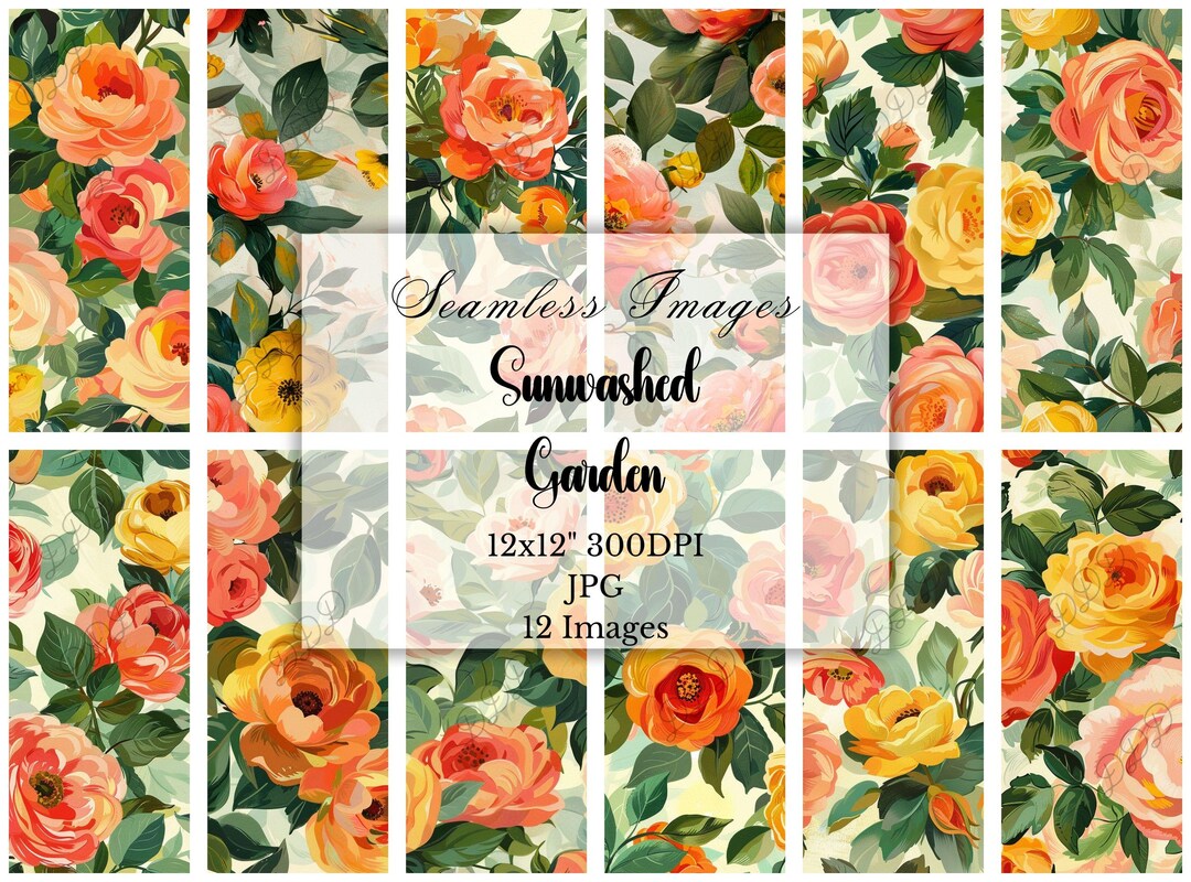 Peach & Yellow Floral Digital Paper: Seamless Rose Pattern, Scrapbook ...