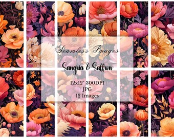 Vibrant Autumn Digital Paper, 12 JPG Seamless Patterns, Poppy Flowers, Scrapbook, Journal, Paper Crafting, Digital Download, Commercial Use
