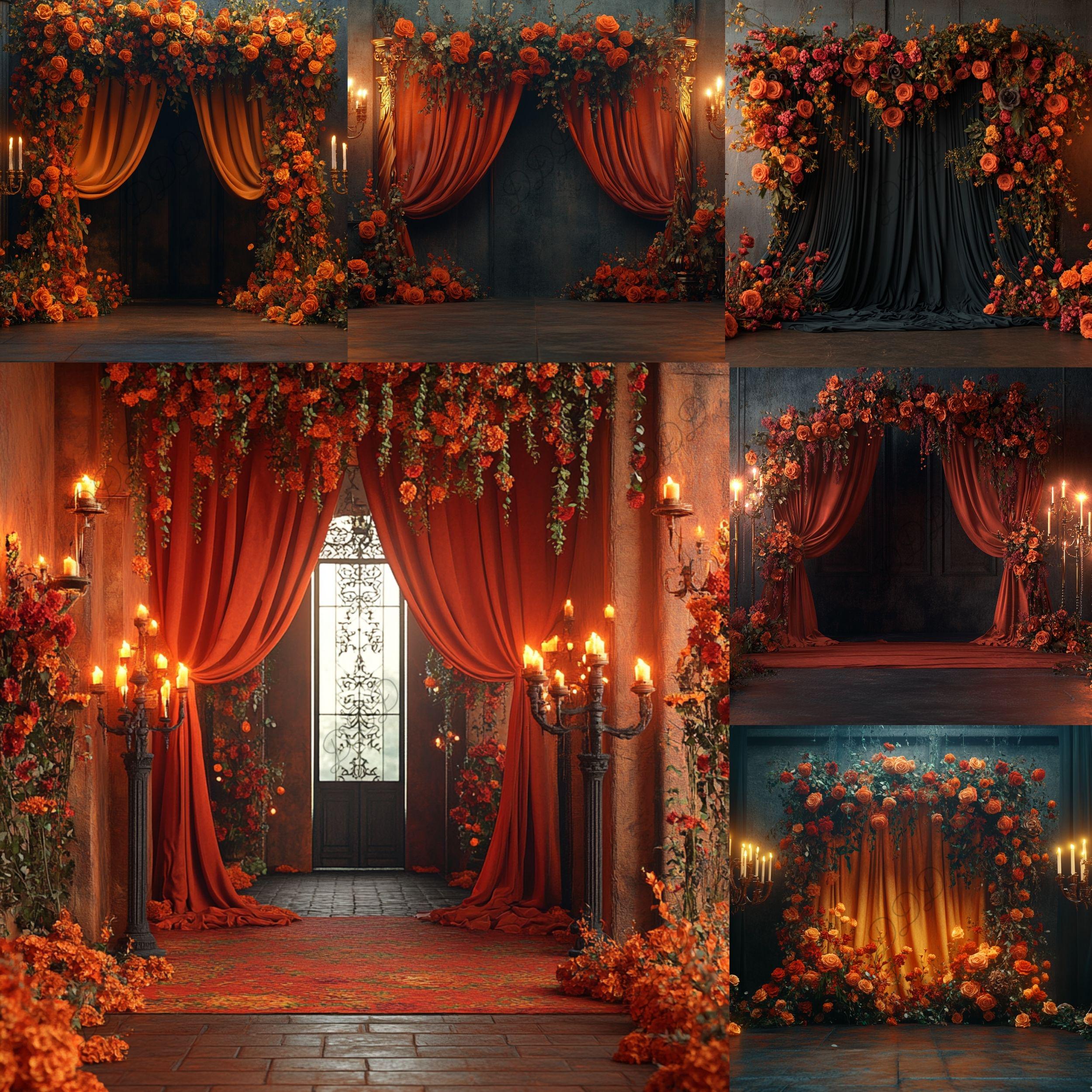 Luxury Fall Digital Backdrops: Orange Autumn Studio Backgrounds ...