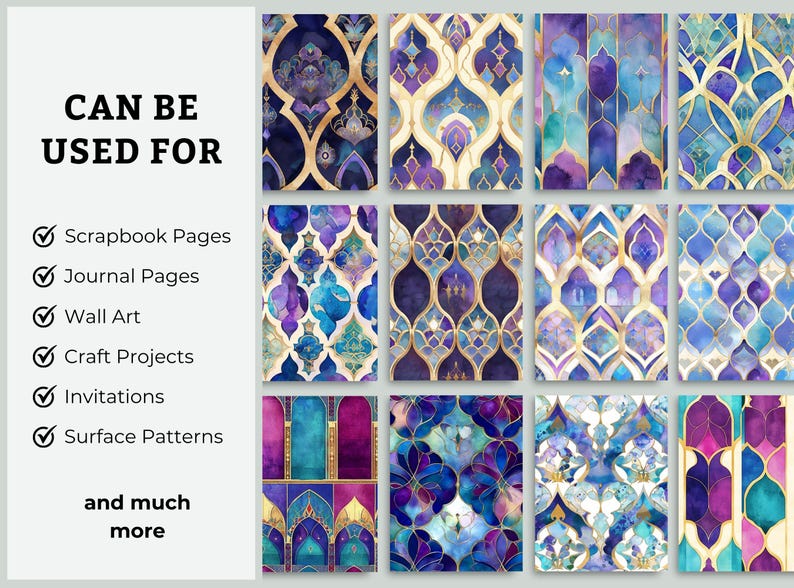 Moroccan Tile Digital Paper: Jewel Toned, Seamless Scrapbook Paper ...