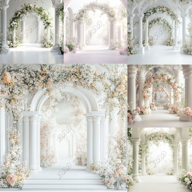 Romantic Flower Arch & Columns Photo Backdrops, Digital Photo ...