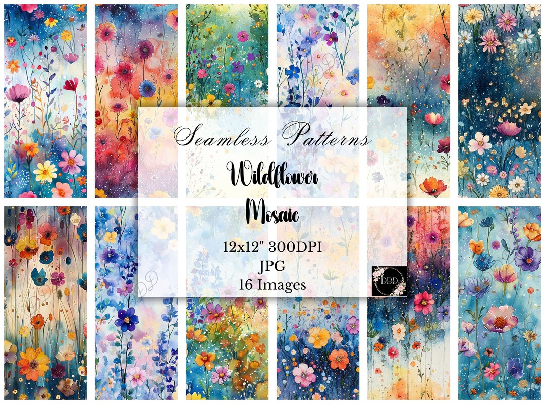 Watercolor Wildflower Digital Paper: Seamless Floral Backgrounds ...