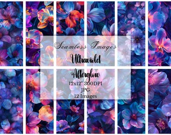Purple Blue & Pink Floral Digital Paper: Vibrant Flower Seamless Patterns, Botanical Scrapbook Paper, Commercial Use, Digital Download