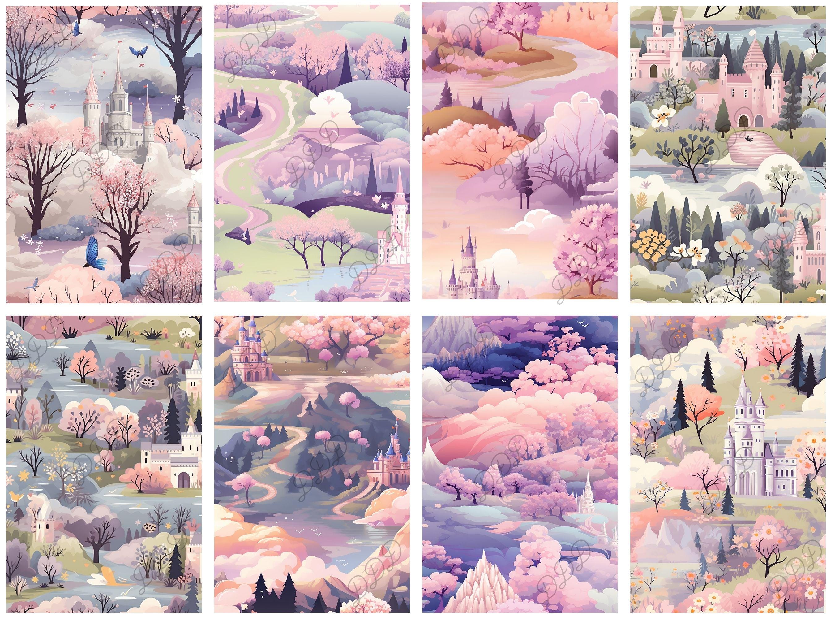 Castle Digital Paper Pack: Pastel Fantasy, Fairytale Castle Backgrounds ...