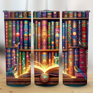 Fantasy Library Bookshelf PNG, Bookshelf 20oz Skinny Tumbler Wrap, Straight & Tapered, Sublimation PNG, Digital Download, Commercial Use