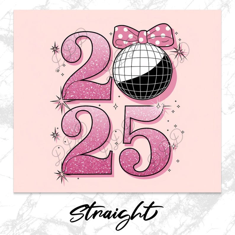 2025 Pink Glitter Disco Ball, Skinny Tumbler Wrap, 20oz Sublimation PNG