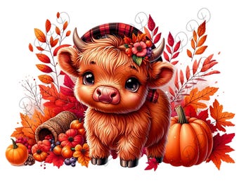 Fall Highland Cow PNG: Buffalo Plaid, Autumn Harvest, Transparent  Background (Digital Download)