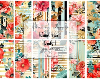 Island Luxe Floral Digital Paper: Tropical Seamless Patterns, Commercial Use, Scrapbooking, Crafting, Digital Download