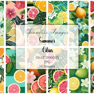 Summer Citrus Digital Paper, Vibrant Tropical Fruit, Commercial Use, Collage, Scrapbook, Journal, Digital Backgrounds, Digital Download