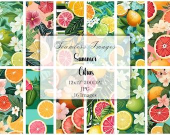 Summer Citrus Digital Paper, Vibrant Tropical Fruit, Commercial Use, Collage, Scrapbook, Journal, Digital Backgrounds, Digital Download