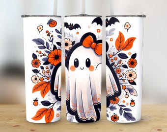 Cute Coquette Ghost PNG Tumbler Wrap, Halloween 20oz Skinny, Digital Download, Sublimation PNG, Creepy Cute Ghost, Commercial Use
