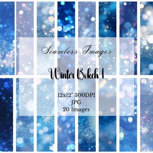 Winter bokeh digitaal papierpakket, naadloze bokeh-achtergronden, 12 x 12 inch, 300 dpi, digitale download, 20 JPG, blauwe glitterlichten
