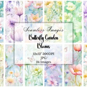 Aquarell Frühling Blumen Digital Papiere, Schmetterling Garten Blüten, Scrapbooking, Journal Seiten, Collage, 24 JPG, kommerzielle Nutzung, Nahtlos