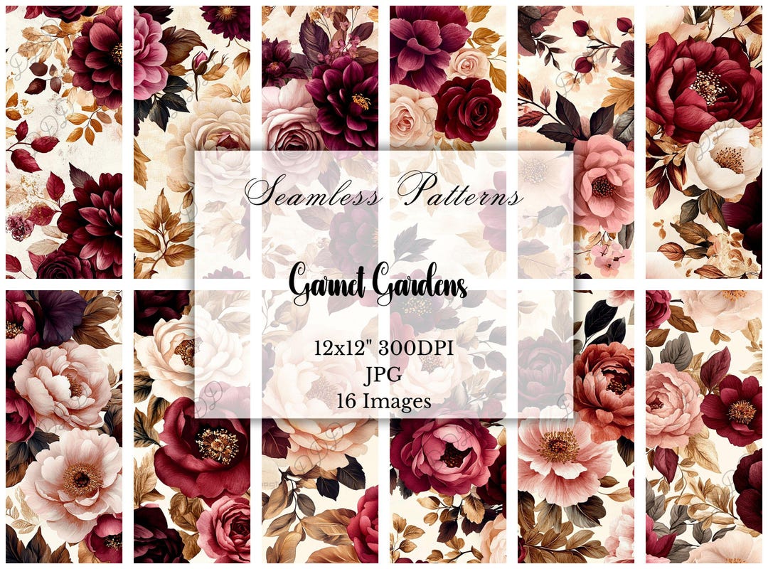 Burgundy Blush Floral Digital Paper: Vintage Seamless Patterns ...