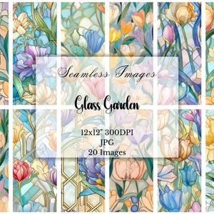 Floral Stained Glass Digital Paper Pack, druckbare florale Hintergründe, Scrapbooking, Journalseiten, Collage, kommerzielle Nutzung, 12x12 JPG