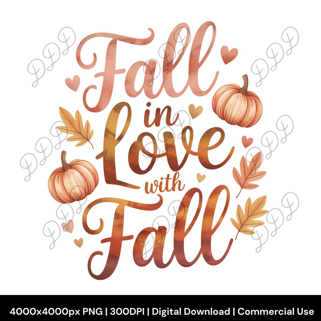 Fall in Love With Fall PNG: Autumn Leaves & Pumpkins Graphic ...
