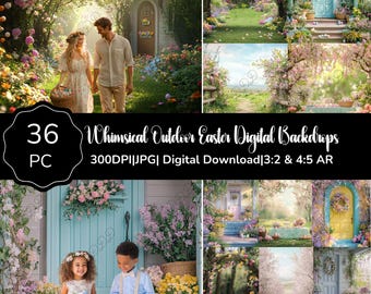 Whimsical Outdoor Easter Digital Backdrops, Easter Backgrounds, 36 Spring Backdrops, 2 Aspect Ratios, Digital Download, Commercial Use