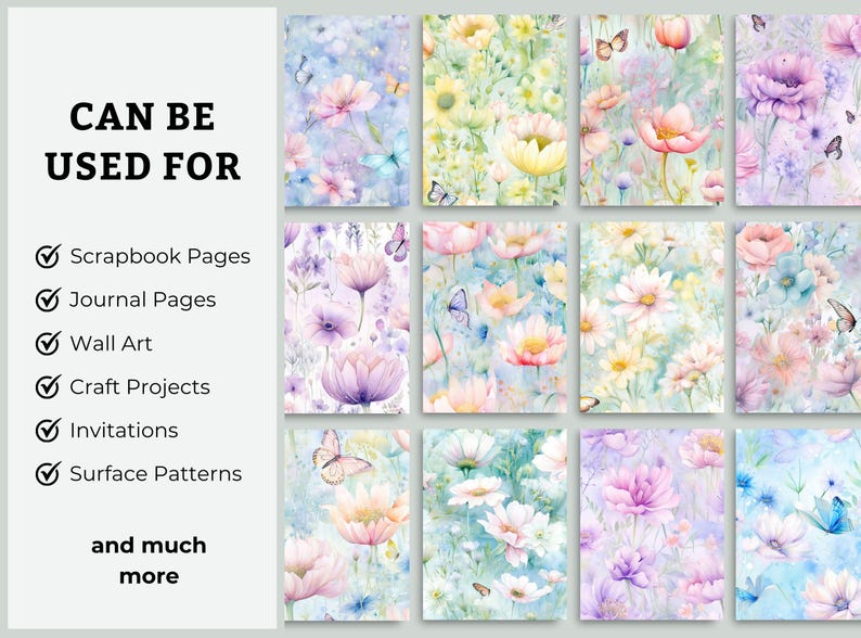 Watercolor Spring Floral Digital Papers: Butterfly Garden Blooms ...