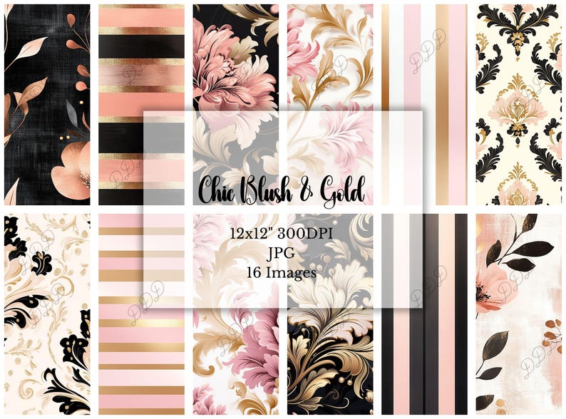 Blush Gold Floral Digital Paper: Scrapbook Paper Patterns (instant ...