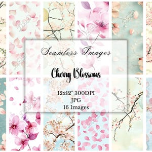 Paquete de papel digital de flor de cerezo, fondo floral primaveral, álbum de recortes, collage, páginas de diario, 16 JPG, uso comercial, descarga instantánea