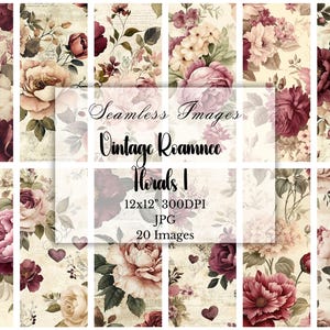 Pacchetto di carta digitale floreale vintage senza soluzione di continuità, 12x12, 20 immagini, 300 DPI, JPG, scrapbooking, pagine di diario, romanticismo vintage, uso commerciale