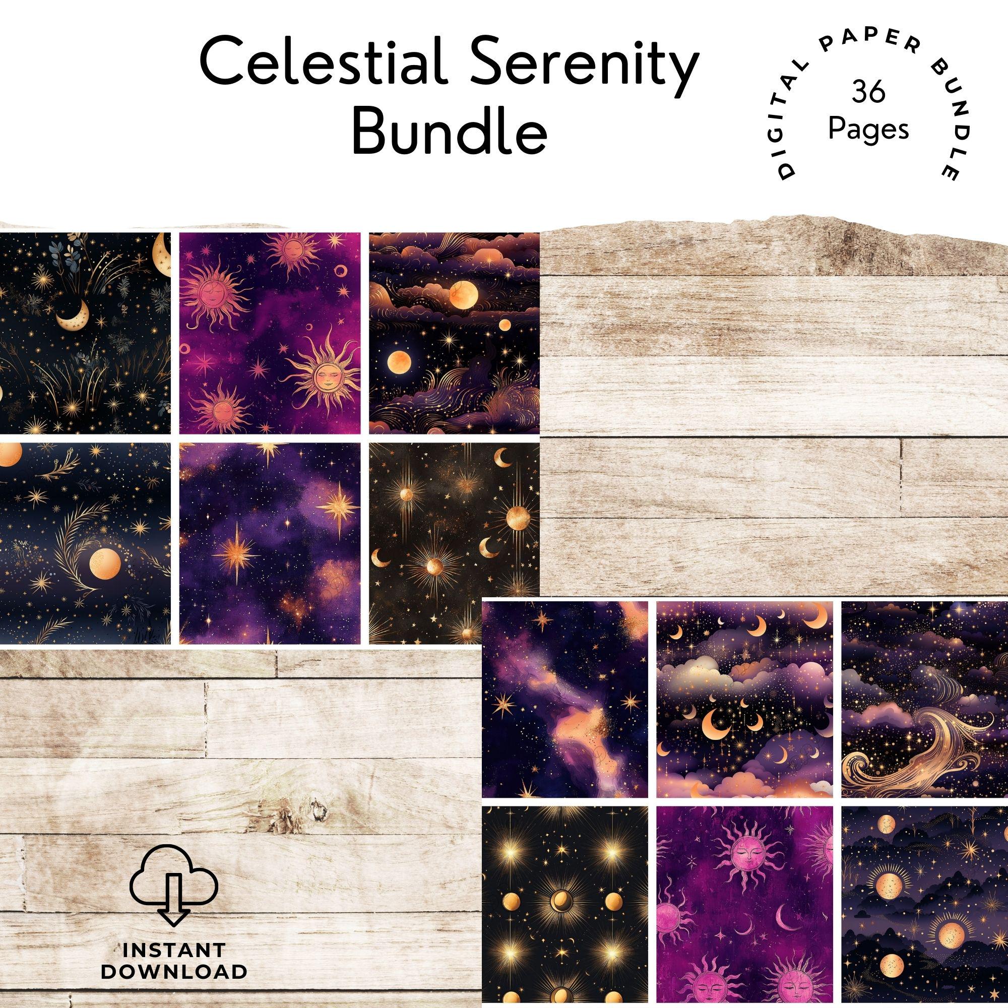 Celestial Digital Paper Bundle: Moon, Sun & Stars, Seamless Scrapbook ...