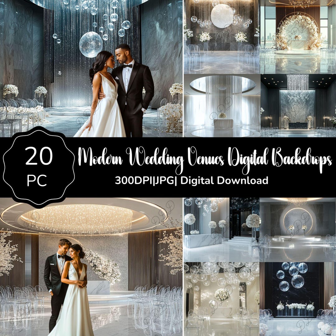 Modern Wedding Venue Digital Backdrops, Elegant Wedding Photography ...