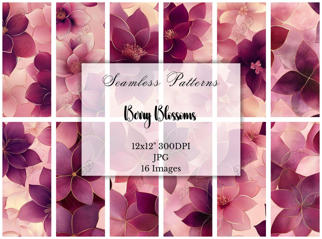 Berry & Blush Pink Digital Paper: Floral Seamless Scrapbook Paper ...