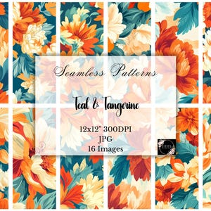 Teal & Orange Digital Paper: Seamless Patterns, Commercial Use, Scrapbooking, Crafting, Digital Download