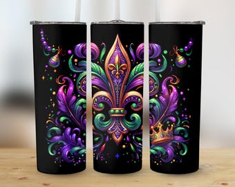 Fleur De Lis Mardi Gras 20oz Tumbler Wrap: New Orleans Carnival (PNG Digital Download)