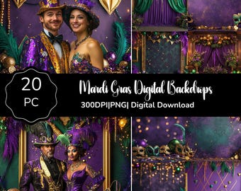 Mardi Gras Digital Photo Backdrops, Digital Photography Backgrounds, Carnival, Purple Green + Gold, New Orleans, Fat Tuesday,  20 JPGs