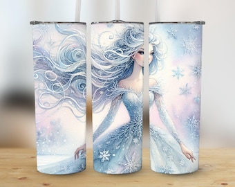 Winter Snow Queen Tumbler Wrap, Ice Princess, Digital Download, Sublimation PNG, 20oz Skinny Tumbler Wrap, Straight, Tapered, Commercial Use