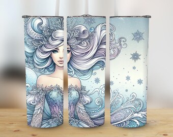 Snow Queen Tumbler Wrap PNG,  Winter, Ice Princess PNG, Sublimation PNG, 20oz Skinny Tumbler Wrap, Commercial Use, Digital Download