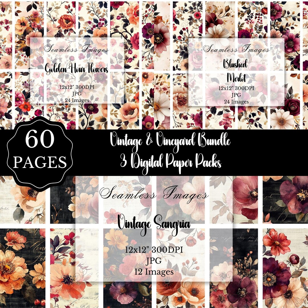 Vintage Fall Floral Digital Paper Bundle: Seamless Scrapbook Paper ...