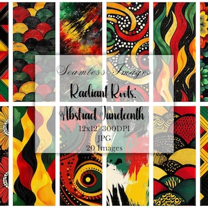 Pacchetto di carta digitale astratta Juneteenth, rosso, giallo, verde, nero, Kwanzaa, 20 JPG, album, collage, uso commerciale, download digitali