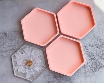 Hexagon Coaster Molds: Silicone Resin Molds, Set of 4