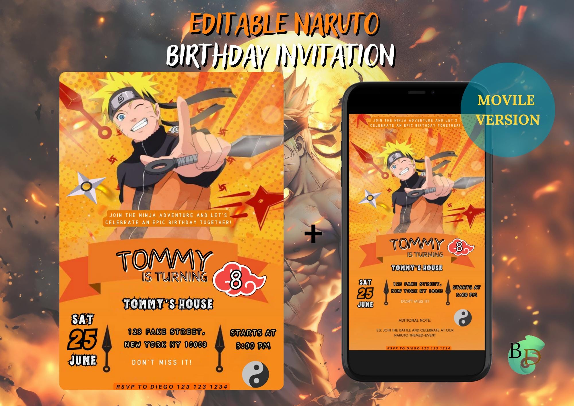 Editable Naruto Birthday Invitation, Canva Digital Template, Ninja Party Invitation, Anime Party, Naruto Party Anime