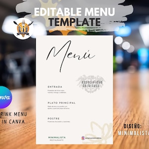 Edytowalny szablon menu restauracji, menu potraw i napojów, nowoczesny minimalistyczny styl, bar i kawiarnia, cennik w serwisie canva