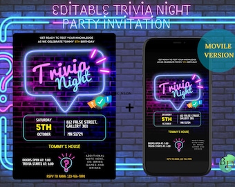 Editable Trivia Night Invitation, Celebrate with Friends, Digital Template, Canva Invitation, Trivia Night, Party and Games