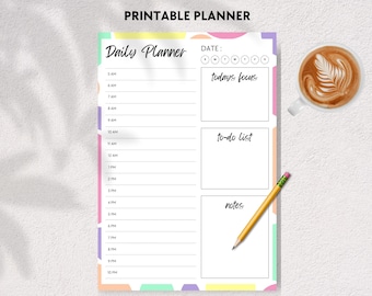 Daily Planner Printable, Hourly Schedule, To-Do List (PDF)