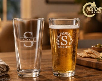 Personalized Pint Glass, Custom Engraved 16oz Beer Glass, Monogrammed Gift, Custom Logo Glass, Mixing Glass, Water Glass, Drinking Glass
