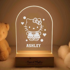 Cute Kitty Cat Night Light, Girls Bedroom Decor, Custom Name Night Light, Personalised Gift, Desk Lamp, Kittys Gift, Night Led Light