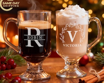Personalized Glass Latte Mug, 10oz Custom Coffee Cup, Laser Engraved Latte Glass, Custom Name Mug, Irish Coffee Glass, Custom Logo Mug