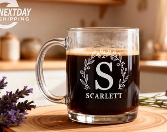 Personalized Laser Engraved Glass Coffee Mug, Custom Engraved Clear Mug, Personalized Tea Cup, Coffee Cup with Names, Custom Logo 12oz Mug