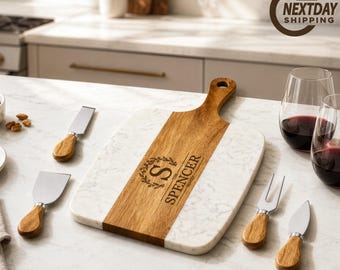 Personalized Charcuterie Board Set, Laser Engraved Marble & Acacia Board, Realtor Closing Gift Board, Housewarming Gift, Custom Family Name