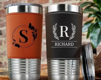 Personalized Leather 20oz Tumbler, Custom Name Tumbler, Engraved Tumbler, 20oz Travel Mug, Camp Tumbler, Boyfriend Valentine's Gift