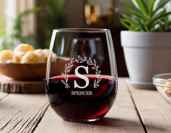 Personalized Wine Glass, Custom Name Glass, Bridesmaid Gift, Wedding or Engagement Gift, Monogram Glass, Laser Engraved Glass, Party Gift